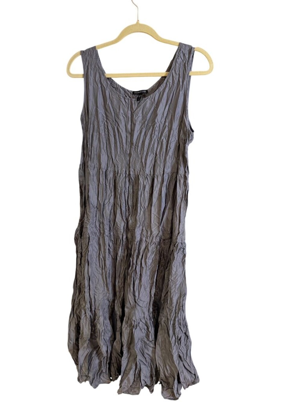 Eileen Fisher Womens Crushed Silk Tiered Maxi Dress Size Large Gray Casual